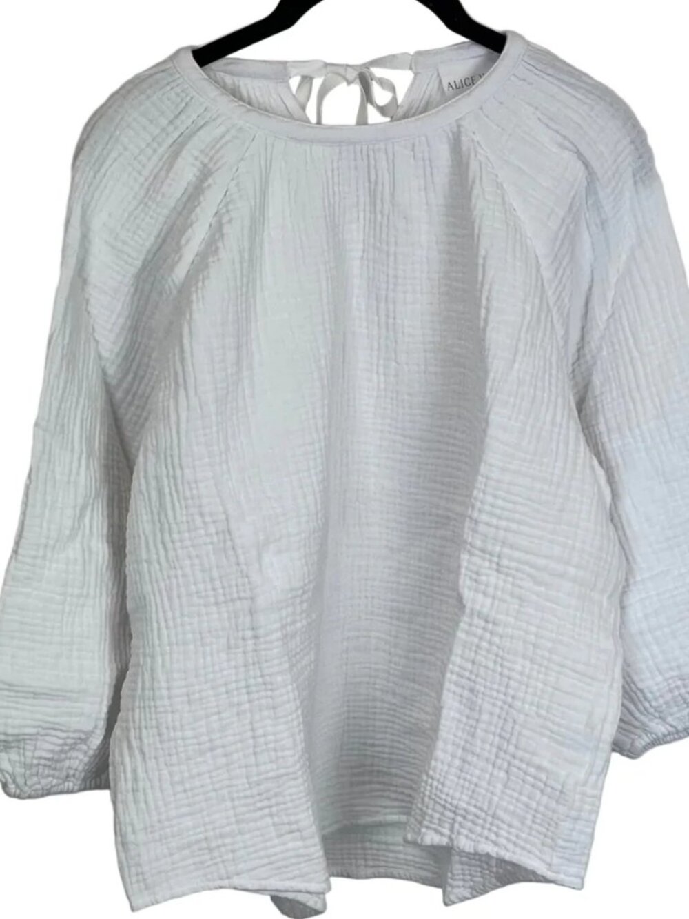 ALICE WALK gauzy organic cotton popover blouse white Large NWT